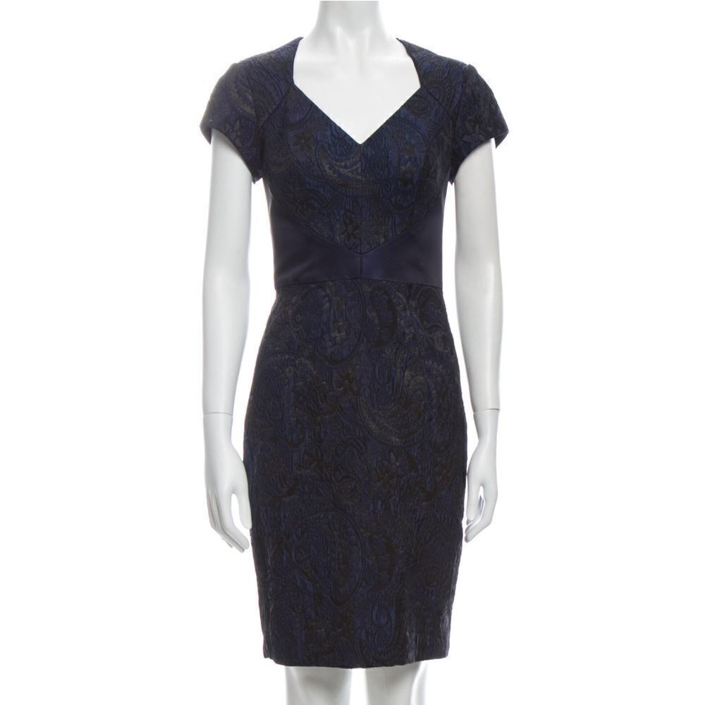THEIA dress navy blue brocade cap sleeve cocktail‎ formal party 4